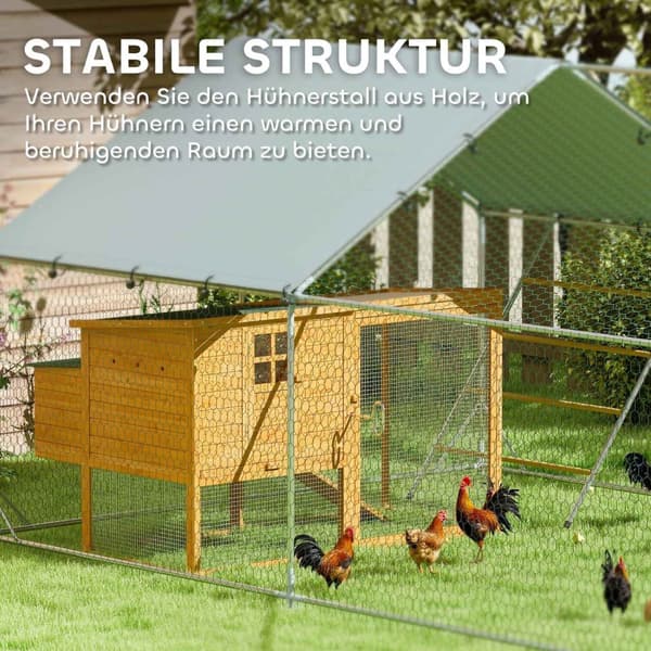 Rootz Chicken Coop -kabinet - Freewheel - UV -resistent - Rummeligt 18m² område - 300 cm x 600 cm x 195 cm