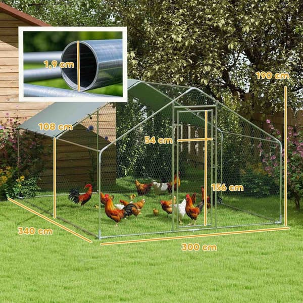 Rootz Stor kyllingindkapsling - Metal Bird Cage - fjerkrækørsel - UV & vandafvisende - 300 cm x 340 cm x 190 cm