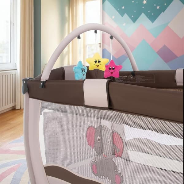 Barnresesäng elefant 132x75x104cm med skötunderlägg och transportväska - brun