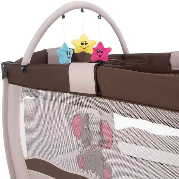 Barnresesäng elefant 132x75x104cm med skötunderlägg och transportväska - brun