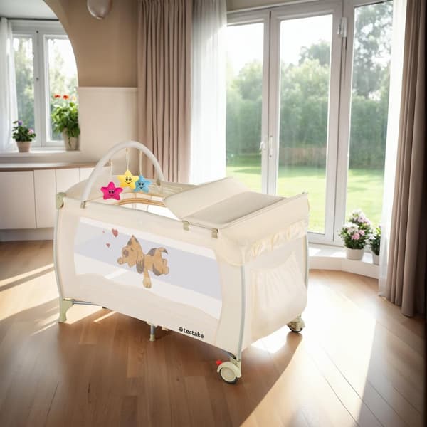 Rejseseng med puslemadras og transporttaske - beige