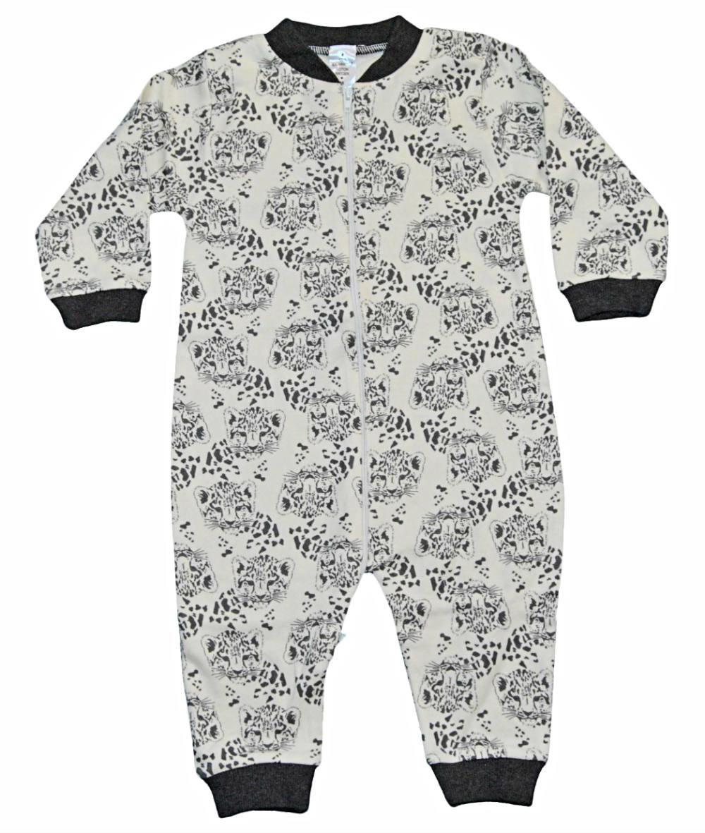 Pyjamasoveralls med tigre, beige med brune manchetter
