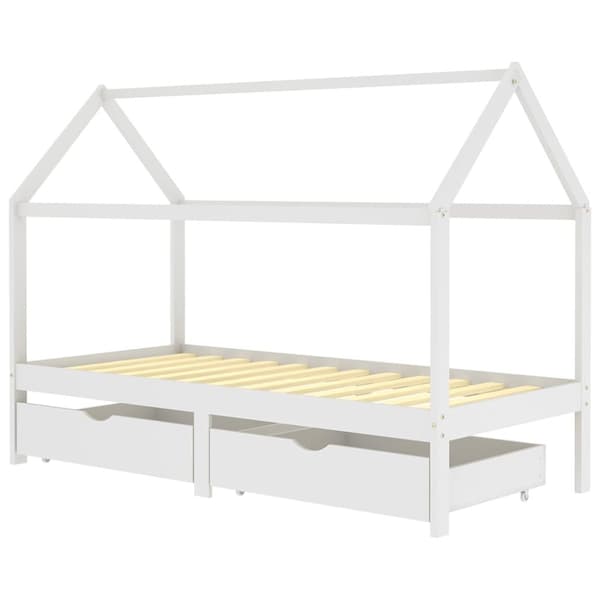 vidaXL sengestel til børn med skuffer 90x200 cm massivt fyrretræ hvid