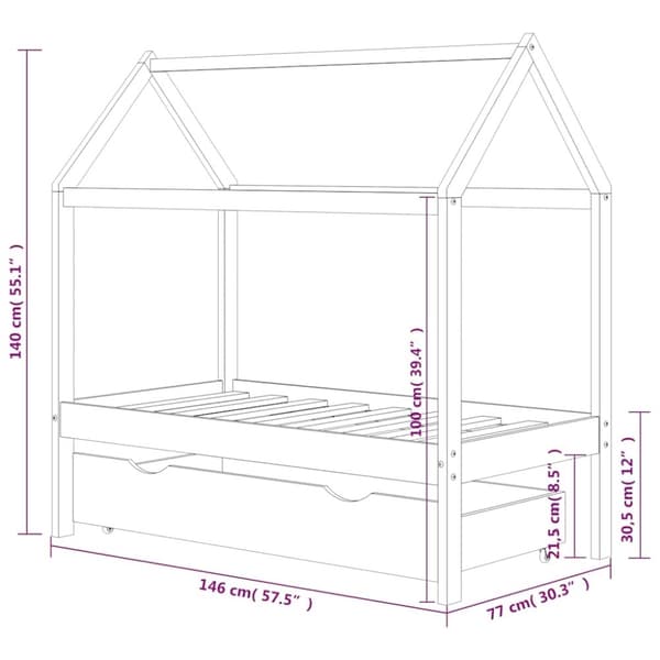 vidaXL sengestel til børn + skuffe 70x140 cm massivt fyrretræ mørkegrå