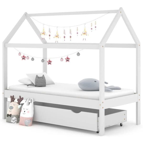 vidaXL Ramme for barneseng med skuff heltre furu hvit 80x160 cm