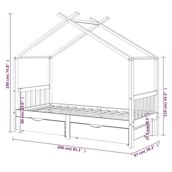 vidaXL Ramme for barneseng med skuffer hvit heltre furu 90x200 cm