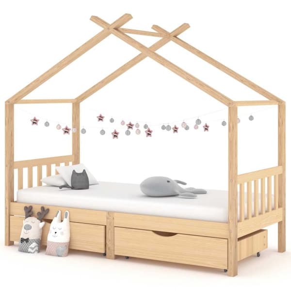 vidaXL Sengeramme for barn med skuffer heltre furu 90x200 cm
