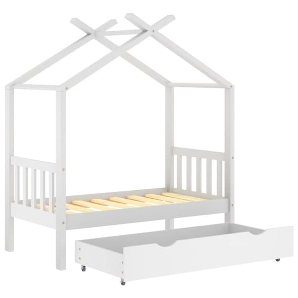 vidaXL Barnsäng med låda vit massiv furu 70x140 cm