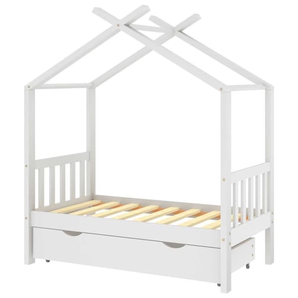 vidaXL Barnsäng med låda vit massiv furu 70x140 cm