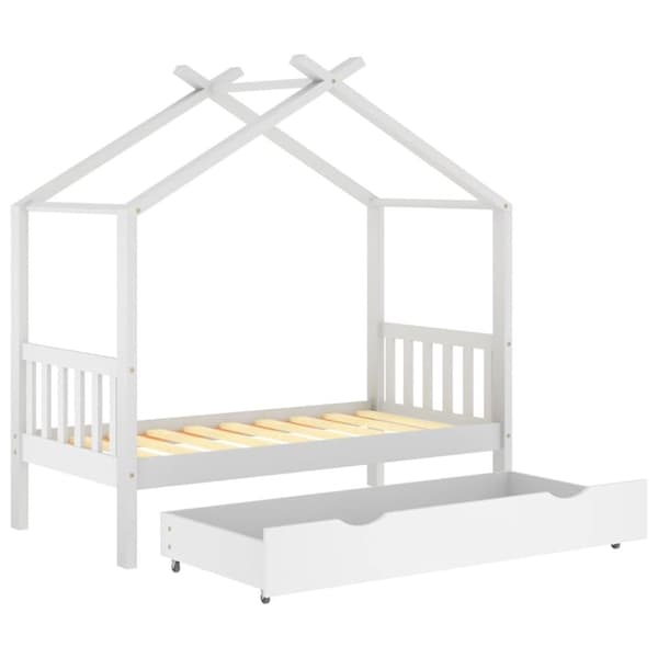 vidaXL Barnsäng med låda vit massiv furu 80x160 cm
