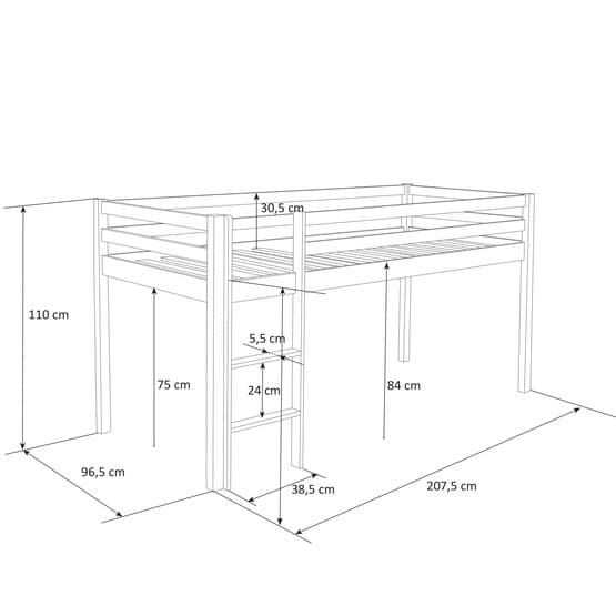 Loftseng med gardin - sort pirat