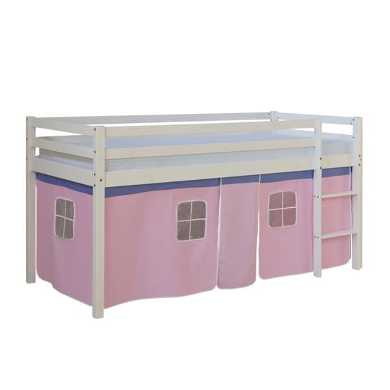 Loftsäng Med Gardin - Rosa