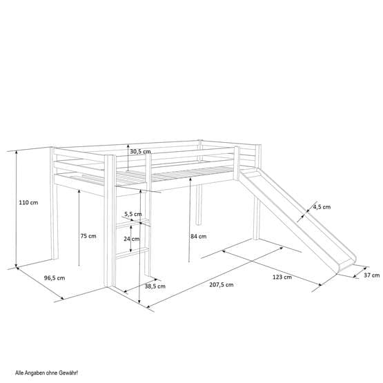 Loftsäng Med Gardin - Vita Stjärnor - Rutschkana - Tunnel - Vit - 90x200 Cm