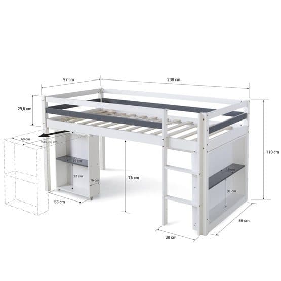 Loftsäng - Vit - Inklusive hylla och skrivbord