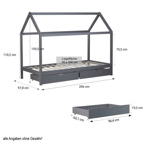 Husseng - Med skuffer - 90x200 - Grå