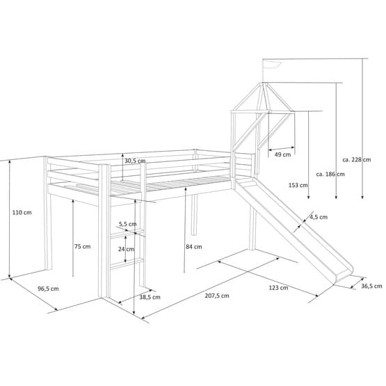 Loftseng Med Gardin - Rutsjebane - Tårn - Grå - Stjerner - 90x200