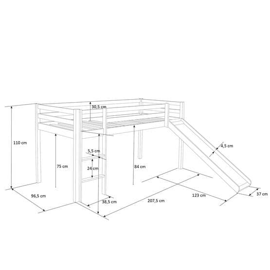 Loftsäng Med Gardin - Grå - Stjärnor - 90x200