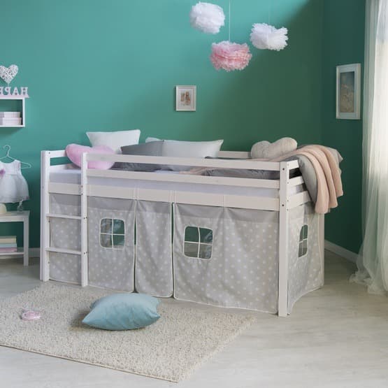 Loftsäng Med Gardin - Vit - Stjärnor - 90x200