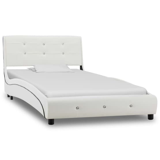 Säng Med Madrass Vit Konstläder Knappar 90X200 Cm