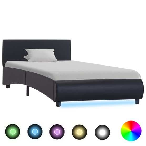 Sängram Med Led Svart Konstläder Oval 100X200 Cm