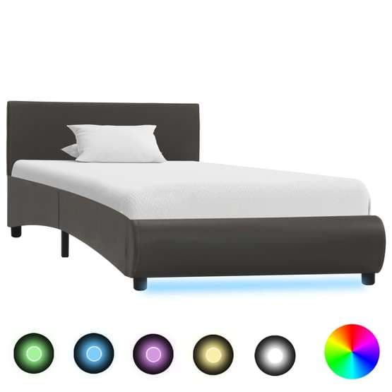 Sängram Med Led Grå Konstläder Oval 90X200 Cm