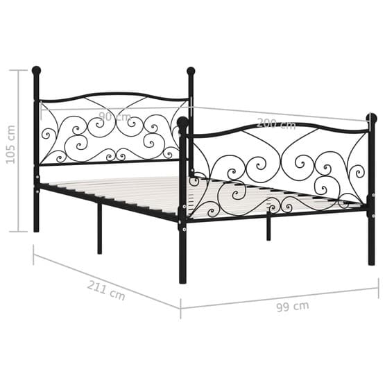 Sängram Med Ribbotten Svart Metall 200X90 Cm