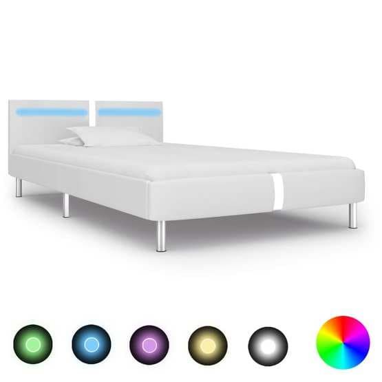 Sängram Med Led Vit Konstläder 200X90 Cm