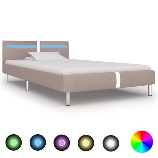 Sängram Med Led Cappuccino Konstläder 200X90 Cm
