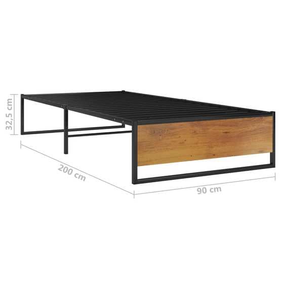 Sängram Svart Metall - Träplatta 90X200 Cm