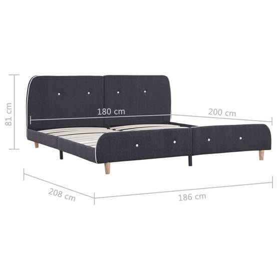 Sängram Mörkgrå Tyg Runda Ben 200X180 Cm