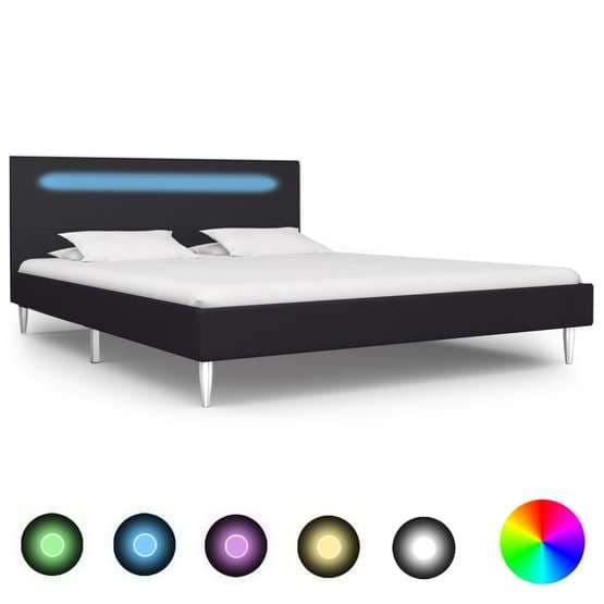 Sängram Med Led Svart Tyg 140X200 Cm