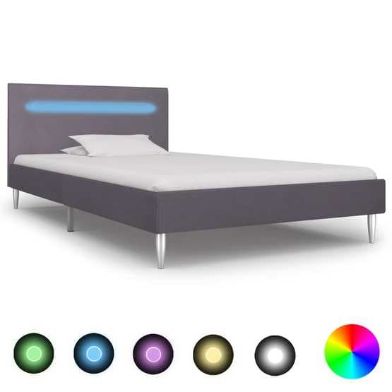 Sängram Med Led Grå Tyg Metall Ben 90X200 Cm