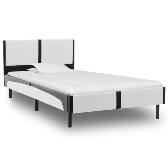 Sängram Vit Och Svart Konstläder Mörka Ben 90X200 Cm