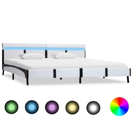 Sängram Med Led Vit Konstläder Mörka Ben 180X200 Cm