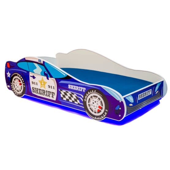Barnsäng - Car Med Ledljus Och Madrass - Sherriff - 160 x 80 Cm