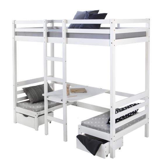 Loftsäng - Med Bord - Soffor - Lådor - 90x200 Cm Vit