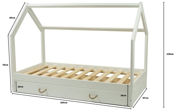 Massivträ barnsäng - skandinavisk stil - hussäng - 160x80cm - vit