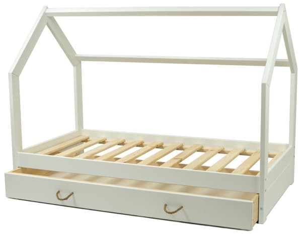 Massivträ barnsäng - skandinavisk stil - hussäng - 160x80cm - vit