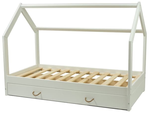 Massivträ barnsäng - skandinavisk stil - hussäng - 160x80cm - vit