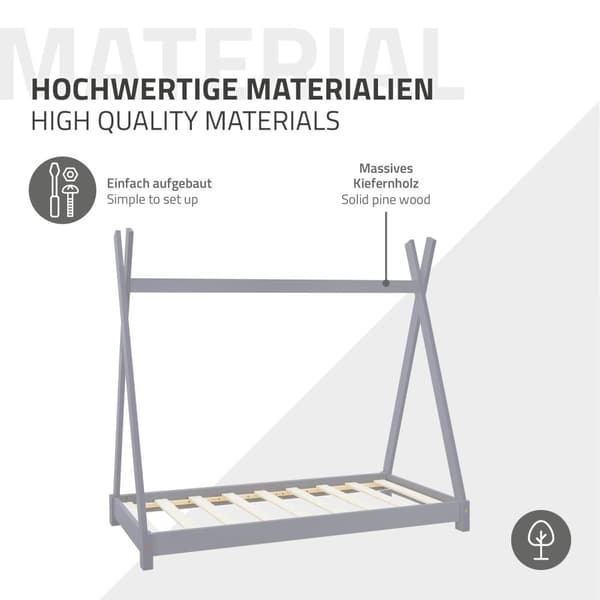 ML Design Pinnasänky TEPI 70 x 140 cm slotted runko, vaaleanharmaa, intialainen sänky massiivipuuta, talon sänky tytöille ja pojille, lasten talon