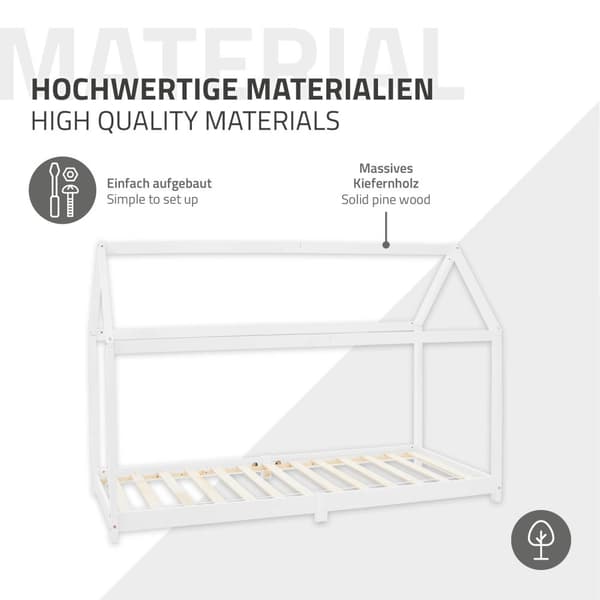 ML Design Pinnasänky 90 x 200 cm katolla ja slotted kehys, talonpohja tytöille ja pojille, lasten talo kiinteästä mäntypuusta, tukeva nuoriso sänky