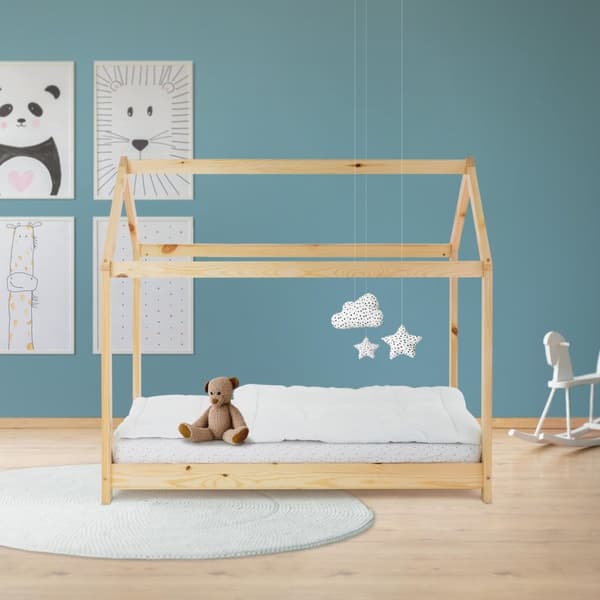 ML Design CoT 70x140 cm katto ja slotted kehys, luonto, talonpohja tytöille ja pojille, lasten talo kiinteästä mäntypuusta, tukeva nuoriso sänky