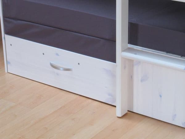 Kids højseng med sofa, skriveplade og reol hvid/grå.