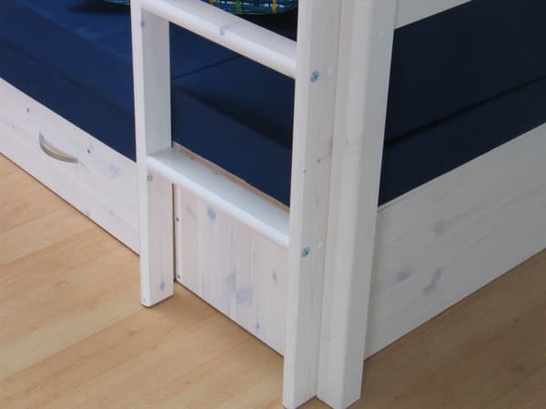 Kids høyseng med sofa, skriveplate og reol hvit/blå.