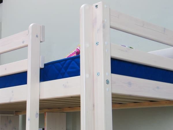 Kids høyseng med sofa, skriveplate og reol hvit/blå.