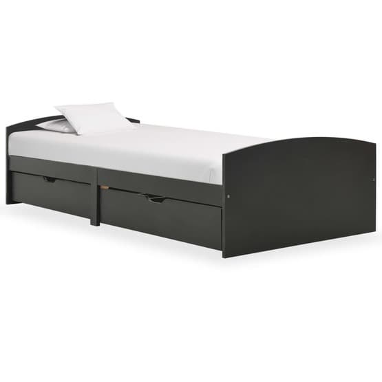 Sängram Med 2 Lådor Grå Massiv Furu 90X200 Cm