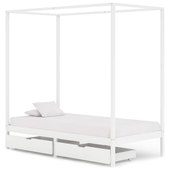 Himmelsäng Med 2 Lådor Vit Massiv Furu 180X200 Cm