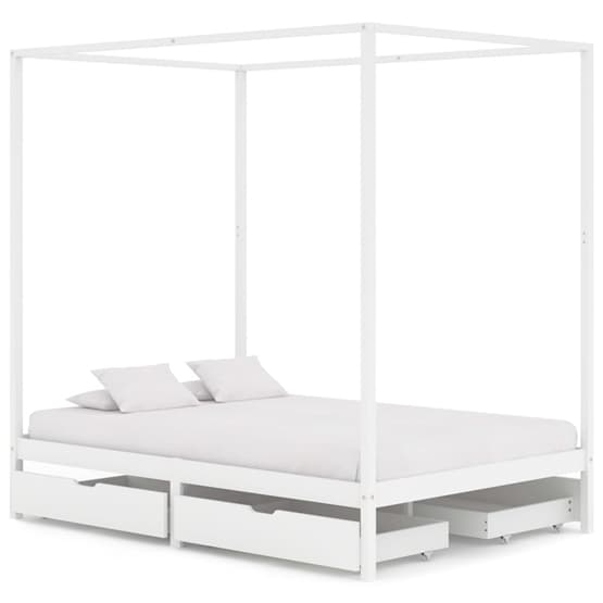 Himmelsäng Med 4 Lådor Vit Massiv Furu 180X200 Cm