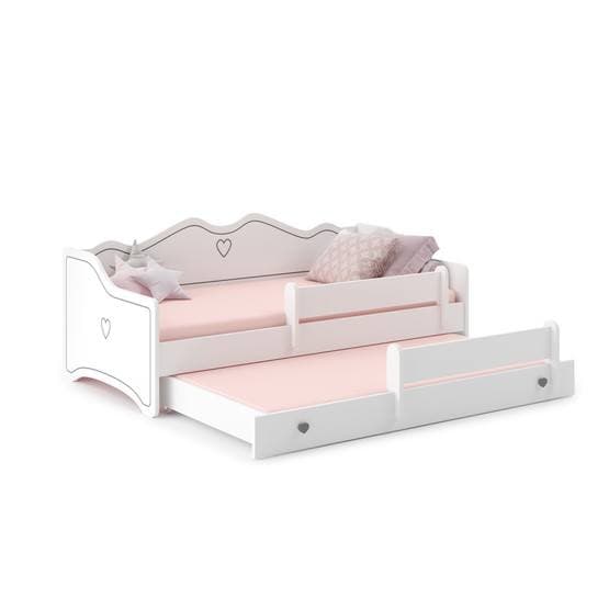 Børneseng - Emma Med madras, ekstra seng og beskyttelseskant - 160 x 80 Pink