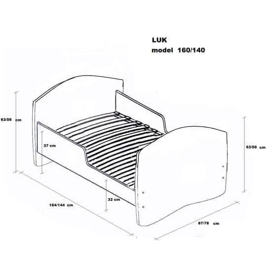Børneseng - luge med madras - plan - 160 x 80 cm